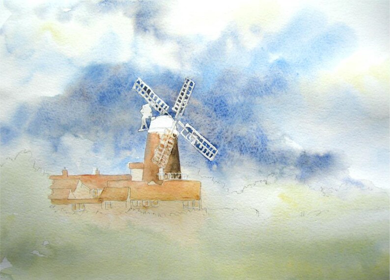 Norfolk Windmill akvarell handledning, landskapsmålning (PDF-mönster) bild 4