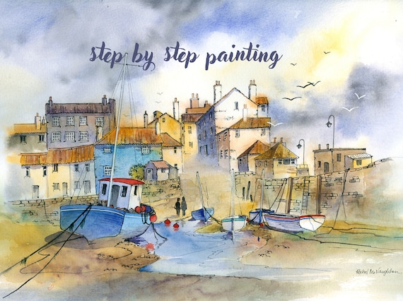 Instant download print at home step by step tutorial St Ives Watercolour painting
