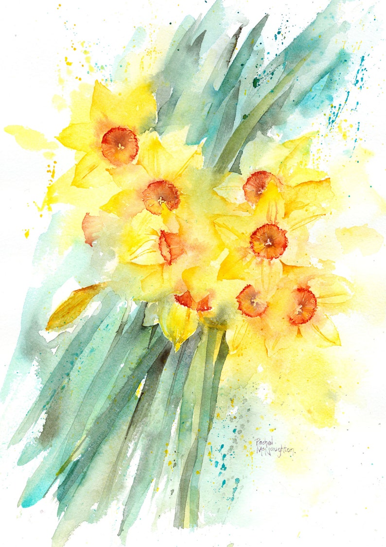 Instant download print at home step by step tutorial watercolour painting Lost and Found Daffodils art gift image 6