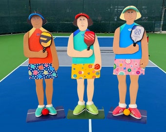 Giocatore di pickleball in legno, arte popolare, racchetta personalizzabile, da collezione, regalo