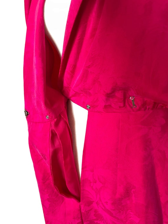 70s red floral silk belted midi dress | vintage b… - image 2