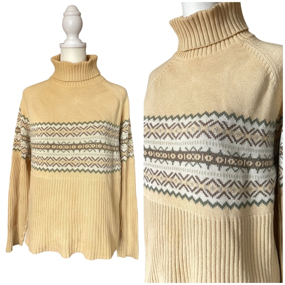 90s light yellow knit fair isle sweater | vintage… - image 1