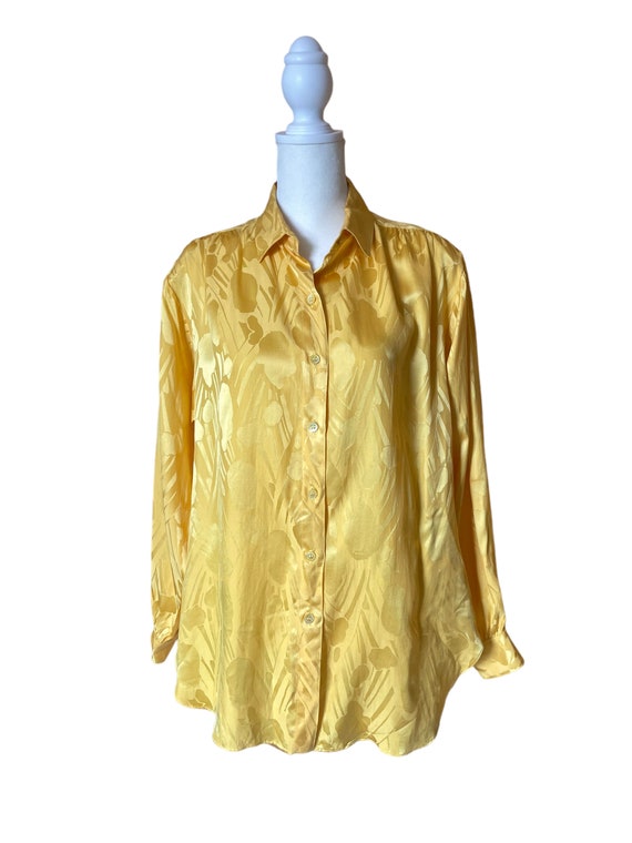80s yellow button down blouse | vintage canary ye… - image 2