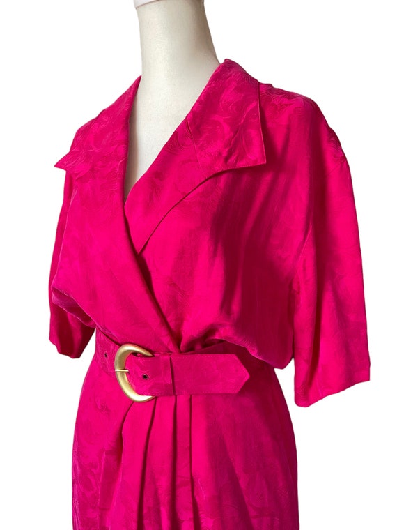 70s red floral silk belted midi dress | vintage b… - image 4