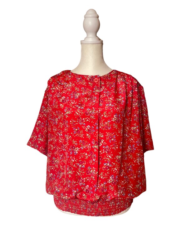 90s red ditsy floral blouse | vintage flower prin… - image 2