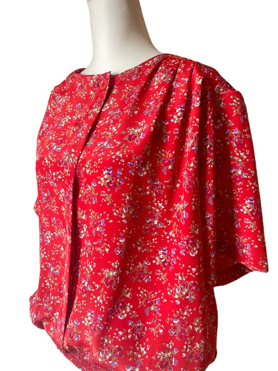 90s red ditsy floral blouse | vintage flower prin… - image 3