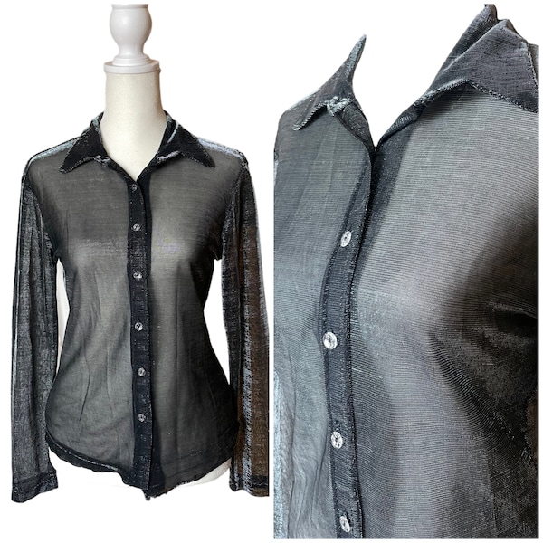 Sheer Black Button up Womens - Etsy