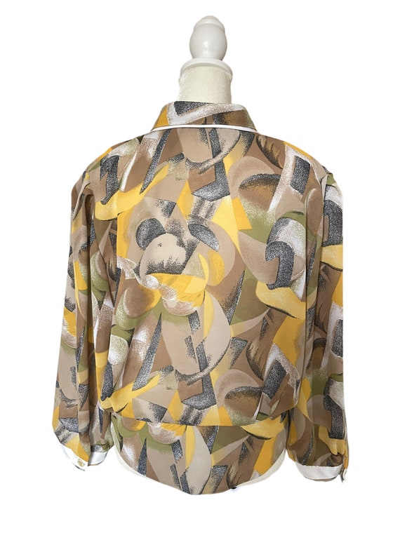 60s yellow tan abstract cinched waist blouse | vi… - image 8