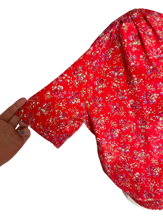 90s red ditsy floral blouse | vintage flower prin… - image 7