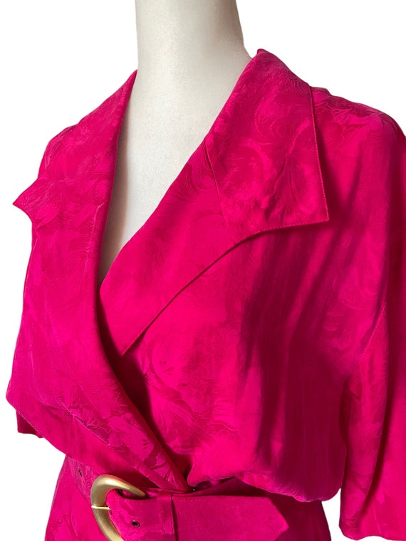 70s red floral silk belted midi dress | vintage b… - image 6