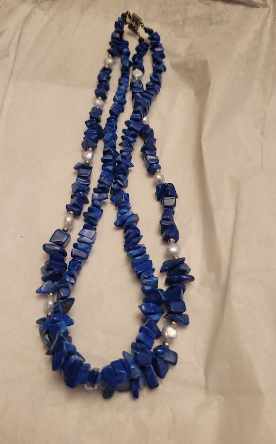 Vintage Lapis Lazuli and seed pearl double strand 