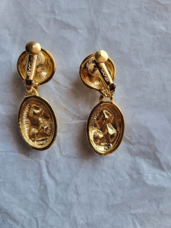 Vintage Napier Gold Dangle Chandelier Earrings with C… Gem