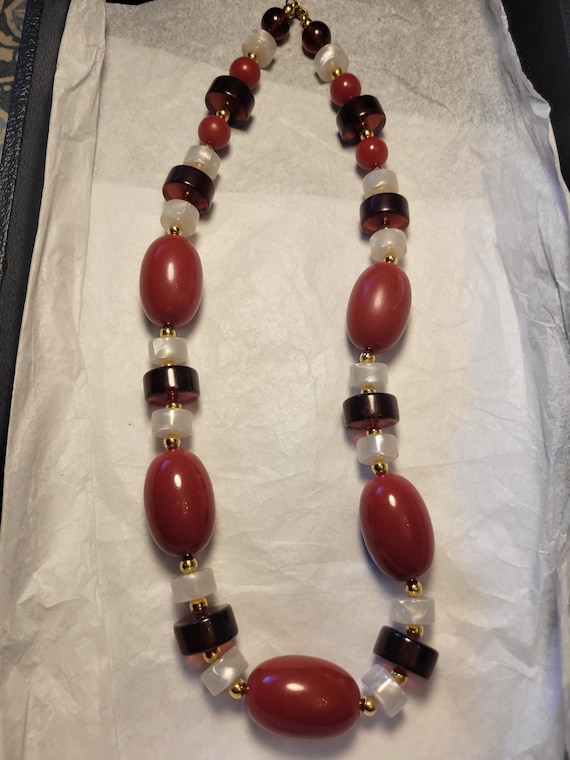 Rare Find - Vintage Monet Red and White Necklace