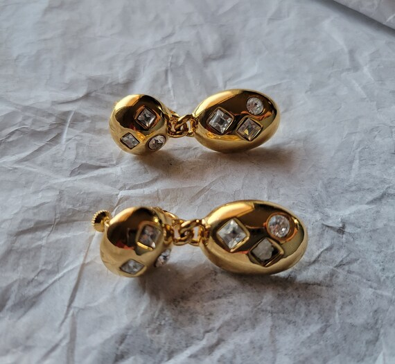 Vintage Napier Gold Dangle Chandelier Earrings with C… Gem