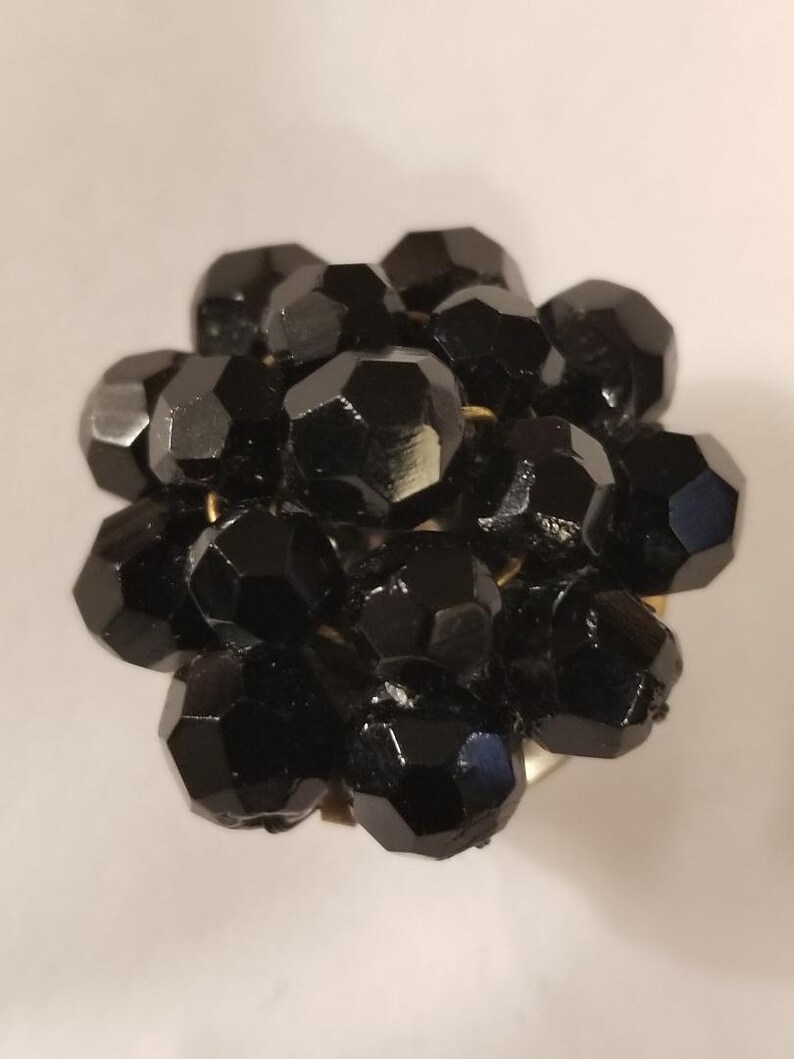 Vintage Black Glass Jet Clip On Earrings from West Germany
