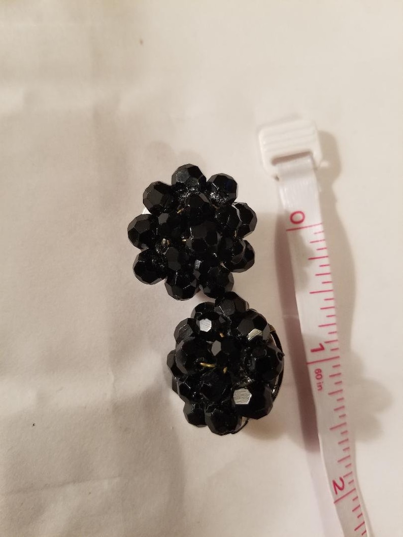 Vintage Black Glass Jet Clip On Earrings from West Germany