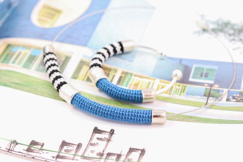 Buis Stripe Choker design necklace with blue cotton decoration