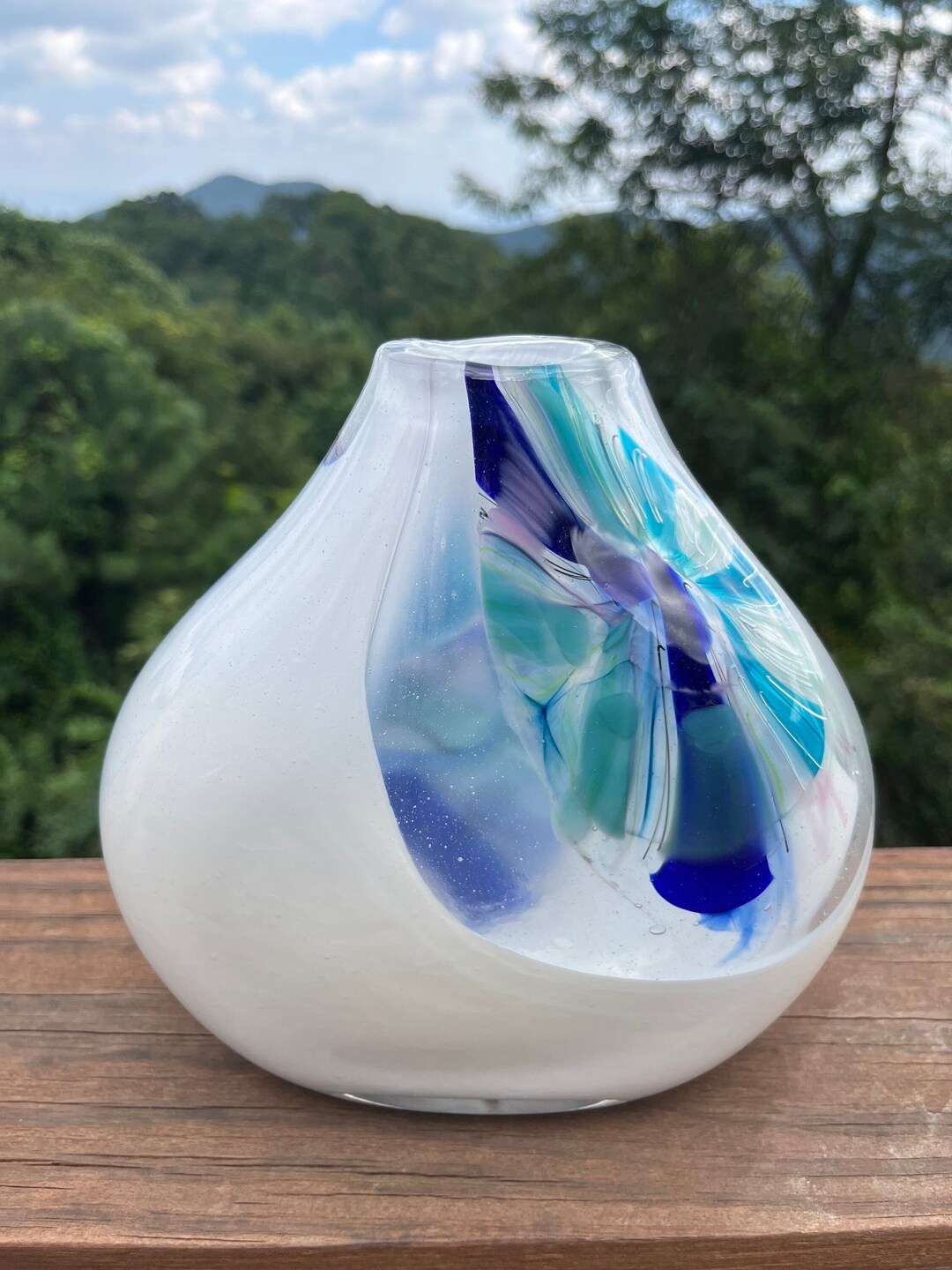 White and Blue Recycled Murrine Smash Vase Etsy