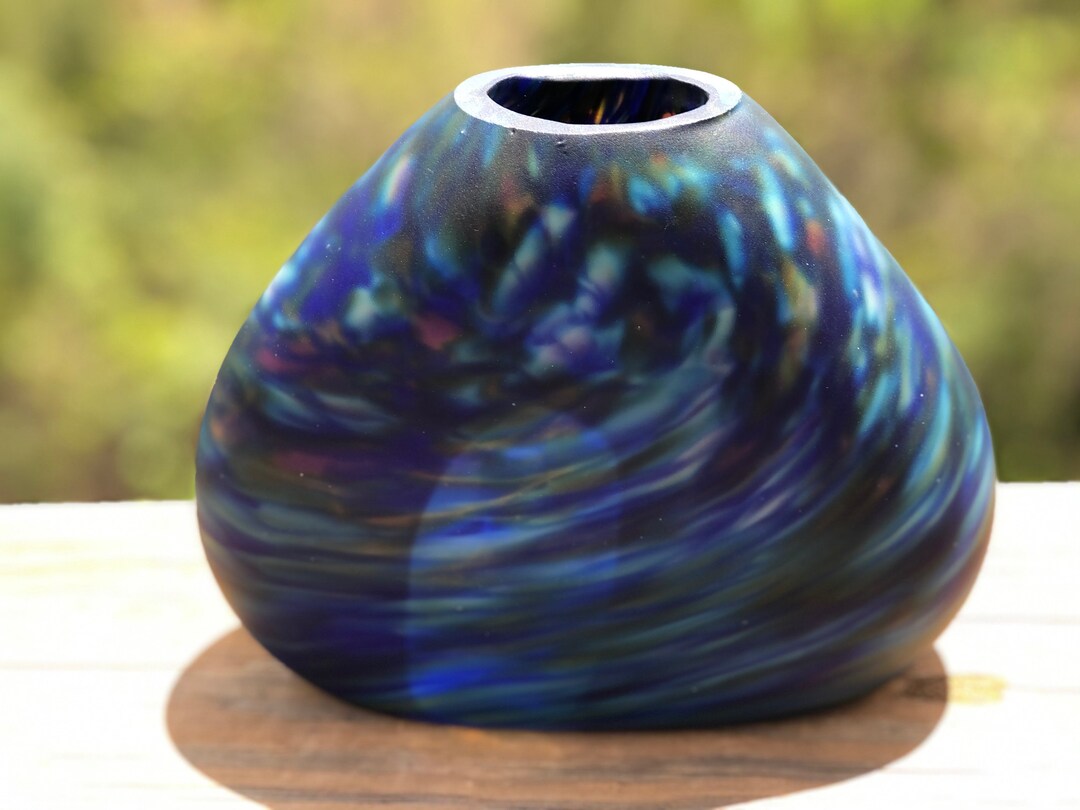 Sandblasted Blue Swirl Smash Vase Etsy
