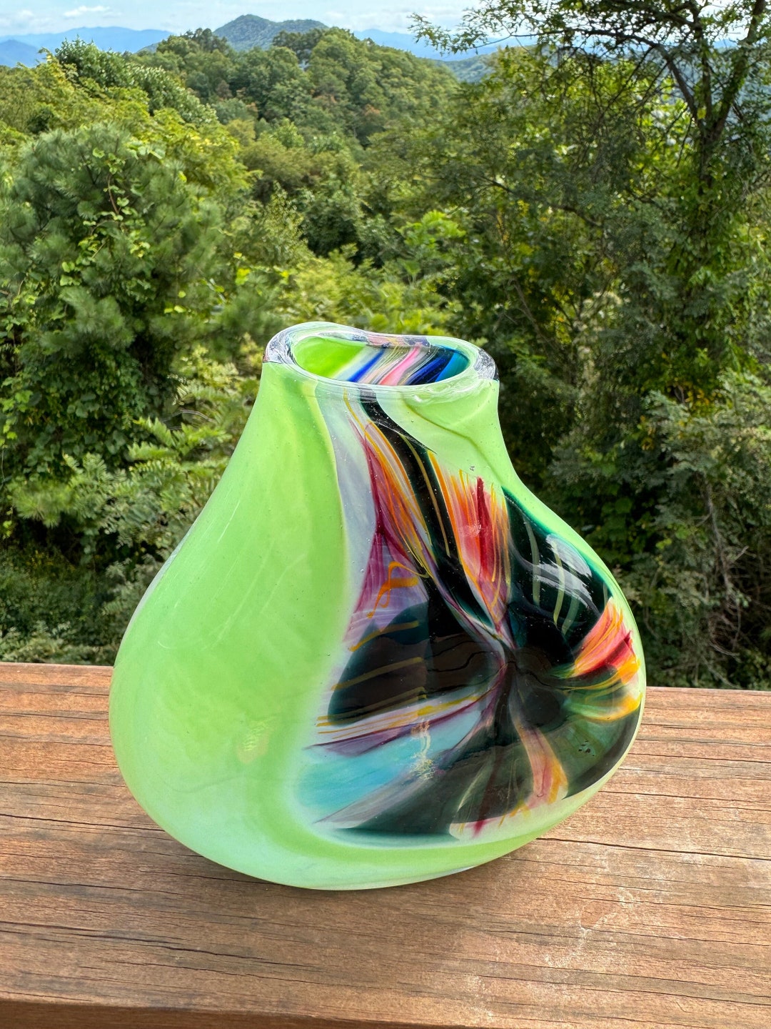 Green Blue and Pink Recycled Murrine Smash Vase Etsy