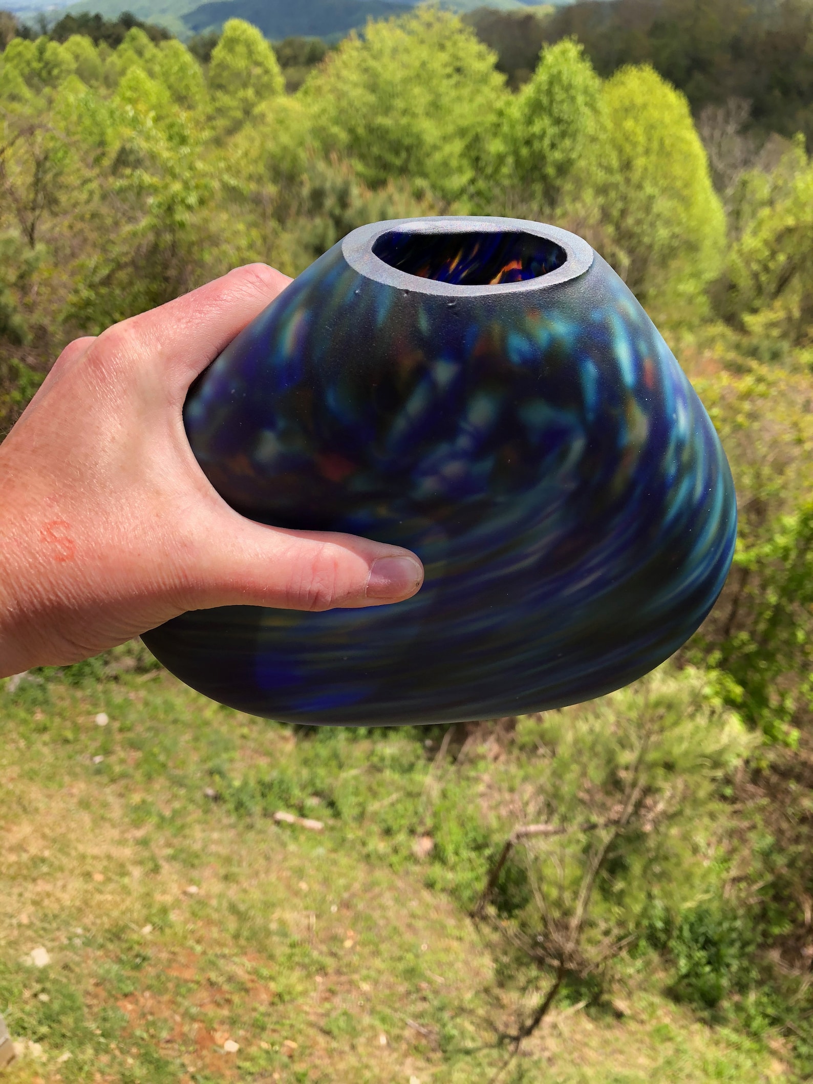 Sandblasted Blue Swirl Smash Vase Etsy