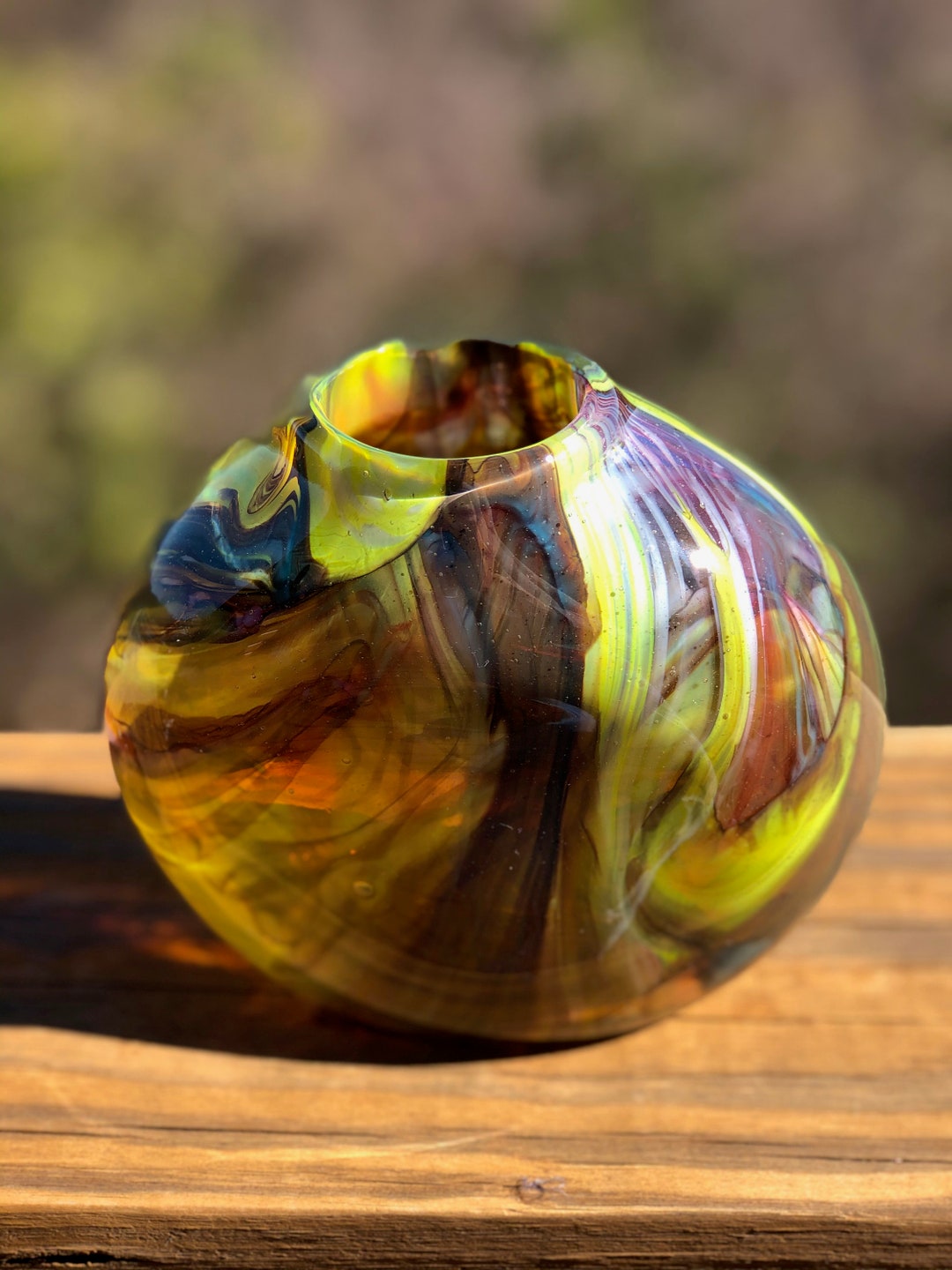 Yellow and red swirl smash vase Etsy.de