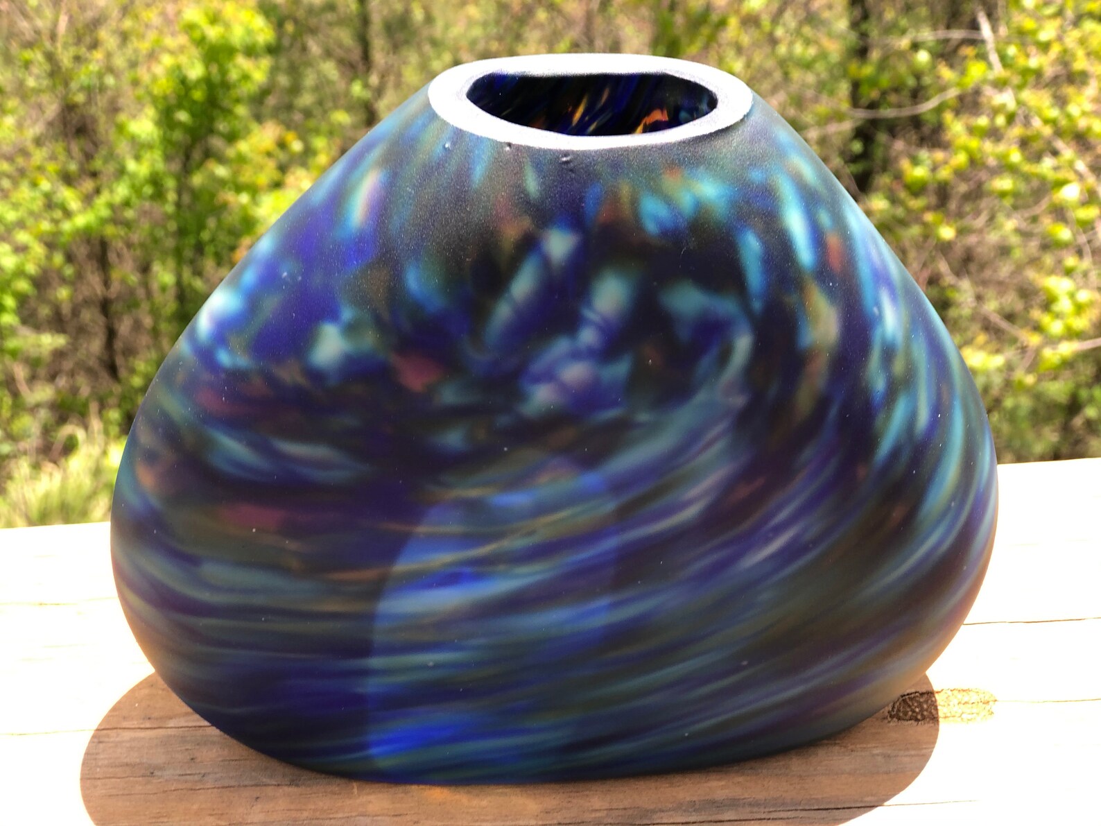Sandblasted blue swirl smash vase Etsy