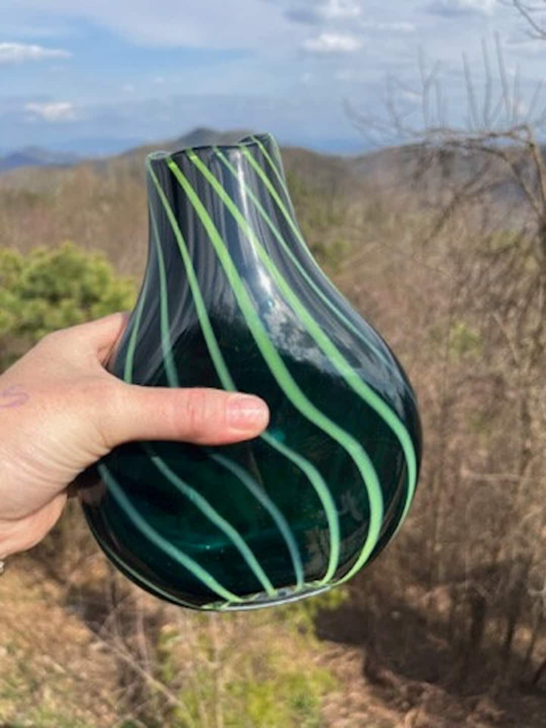 Green on Green Lined Smash Vase Etsy