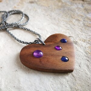 Spirit Heart Collection wooden necklace, Spiritual jewelry, Purple agate necklace,  Boho jewellery, Valentines gift, Gift for her