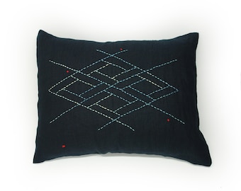 Sashiko Pillow Cover in Indigo, Decorative Throw Pillows, Designer Pillows