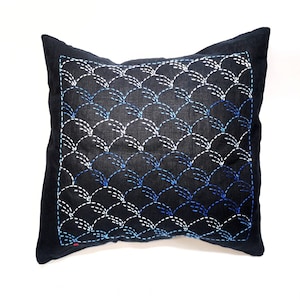 Hygge Sammlung Kissen, rustikale Kissenbezug, japanische Kissenbezug, roh Leinen Kissen, Housewarminggeschenk für sie, blaue Kissenbezüge