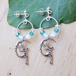 Fairy Earrings, Whimsical Jewelry, Tinkerbell Earrings, Moon Fairy Jewelry, Birthday Gift For Her, Daughter Gift, Fairy Lover Gift