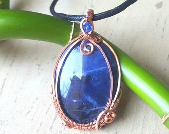 Sodalite Pendant, Wire Wrapped Pendant, Copper Jewelry, Blue Necklace, Egyptian Necklace, Ethnic Jewelry, Christmas Gift For Her, Wife Gift