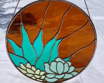 Cacti Cluster Stained Glass Sun Catcher