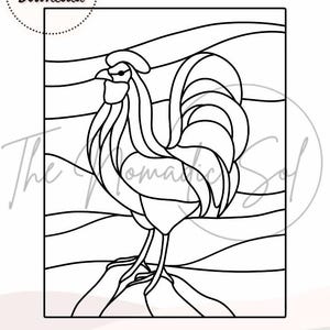 Rooster Pattern Stained Glass PDF Digital File- 2 variations included