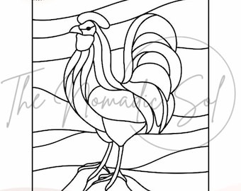 Rooster Pattern Stained Glass PDF Digital File- 2 variations included