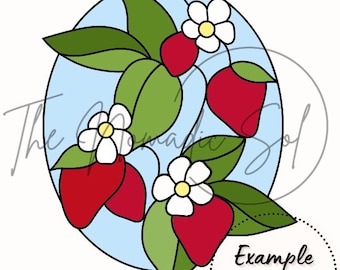 Strawberry Plant Pattern Stained Glass PDF Digital File