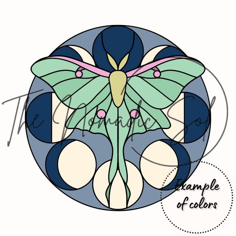 Luna Moth and Moon Phases Pattern Stained Glass PDF Digital File- 2 ...