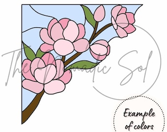 Peony Flowers Corner Pattern Stained Glass PDF PNG Digital File