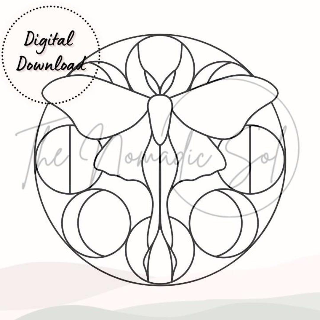 Luna Moth and Moon Phases Pattern Stained Glass PDF Digital File- 2 ...