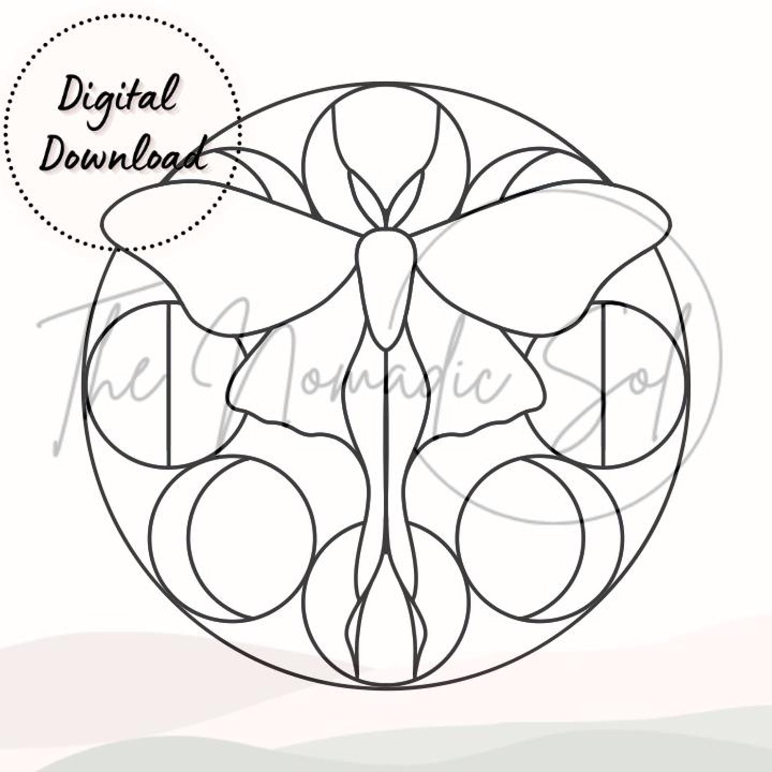 Luna Moth and Moon Phases Pattern Stained Glass PDF Digital File- 2 ...