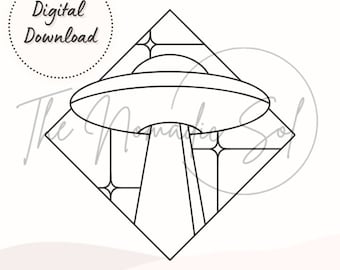 Fichier numérique PDF sur vitrail motif nuit étoilée OVNI - 2 motifs inclus