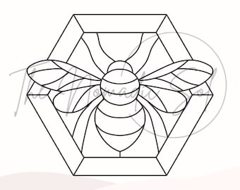 Bee in hexagon Pattern Stained Glass PDF Digital File