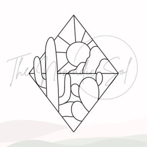 Desert Landscape Pattern Stained Glass PDF Digital File image 1