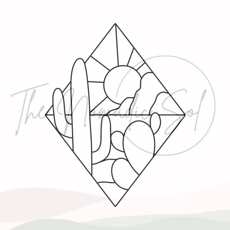 Desert Landscape Pattern Stained Glass PDF Digital File image 1