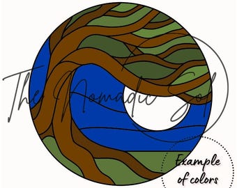 Breezy Night Moon & Tree Pattern Stained Glass PDF Digital File- 3 Variations included