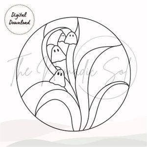 Spooky Ghost Flowers Pattern Stained Glass PDF Digital File