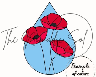 Poppies in Teardrop Pattern Stained Glass PDF PNG Digital File