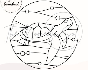 Sea Turtle Patterns Stained Glass PDF Digital File- 2 Design Variations Included