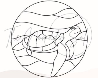 Sea Turtle Pattern Stained Glass PDF Digital File
